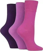IOMI Footnurse Diabetic Gentle Grip Non-Binding Cotton Rich Socks Ladies 3 pair 4-8UK 5-9US (Pink/Raspberry/Purple)