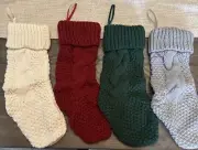 Kunyida Set Of 4 Burgundy Green Ivory Grey Knit Christmas Stockings 14"