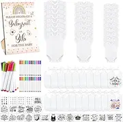 Panitay 100 Pcs Baby Bib Bodysuit Baby Shower Set Baby Shower Game Sign Baby Feeder Bib Newborn Bodysuit Fabric Marker