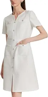 [GOELIA] Mini Dress V-Neck Short Sleeve Slim Fit Silver Sequins Tweed Dress Work Dinner Business