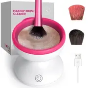Electric Makeup Brush Cleaner Machine,Portable Automatic USB Cosmetic Brushes Cleaner Cleanser Tool for All Size Beauty Makeup Brush Set,Liquid Foundation,Contour,Eyeshadow,Blush Brush (White+Pink)