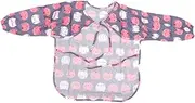 QUMIIRITY Childrens Long Sleeve Apron for Mess Eating Cat Pattern Red for Ages Easy to Clean Reusable