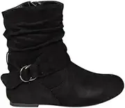 [Generic] Women's Mid Calf Boots Fashion Slouch Flat Ankle Booties with Comfort (Color : Black, Size : 6.5)