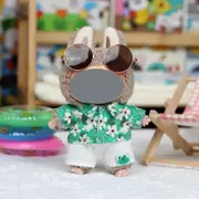 Labubu Baby Clothes 17cm Labubu Cloth Clothes Heartbeat Macaron Vinyl Face Doll Baby Clothes Replacement——style:Two piece set of gardenia flowers