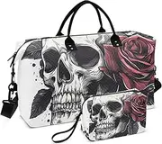 [ZRYSMY] Duffel Bag for Traveling, Halloween Skull Red Rose Travel Bag Gym Bag, with Multiple Interior Pockets Shoulder Weekender Bag for Women Men with Toiletry Bag 20.5L x 1.9W x 13.8H, Multi-Colored