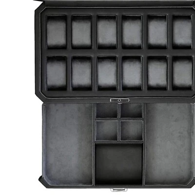 Luxurious Glass-Top Watch Box with Valet Drawer - 12 Slot Display for Collectors