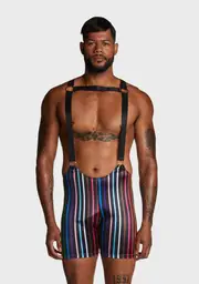 [Club Exx] Atomic Bliss Harness Romper - Black/Rainbow