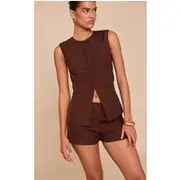 Dark Brown Hook And Eye Detail Waistcoat, Dark Brown
