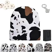 [Grolomo] Cow Print Beanie,Cow Print Beanie Hat,Winter Cow Pattern Knitted Beanie Women Men