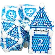 7 pcs Metal DND Dice Set Dragon Scale Large Polyhedral Dice Blue and Silver