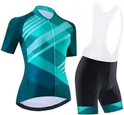 [SUDUSUDO] Women's Cycling Jersey Set Breathable Road Bike Shirts Kit Short Sleeve Cycling Clothing with 20D Gel Padded Bib Shorts, Hh14, X-Large