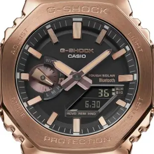 【CASIO 卡西歐】G-SHOCK 玫瑰金八角農家橡樹 太陽能藍芽連線雙顯手錶-金(GM-B2100GD-5A)