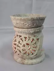 4" Hand Carved Marble Stone Tea Light Oil Burner Custom Design Decoration H4293