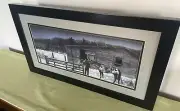 28” X 16” Wood Black Framed Horse & Cowboy Picture Lighted Flickering Timer