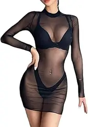 [FFWTPY] Women's Beach Dress Sexy Bikini Cover Up Beach Holiday Swimsuit Summer Transparent Beach Poncho Black Mesh Dress Summer Dress Swimwear Beachwear Party Clubwear