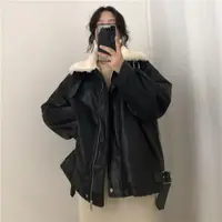 在飛比找樂天市場購物網優惠-皮衣外套 黑色機車pu皮衣外套女2019新款冬季韓版寬鬆學生