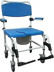 Drive Medical NRS185008 Bariatric Aluminum Rehab Shower Commode Chair with Two Rear-Locking Casters, Blue and White