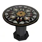 24" Black Marble Coffee Table Top With Marble Stand Pietra Dura Home Decor
