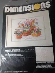 Vintage 1987 Dimensions No Count Cross Stitch Kit Baskets Of Spring -Karen Avery