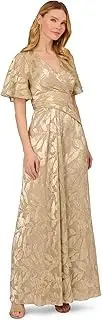 [Adrianna Papell] Women's Foil Leaf Draped Gown