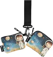 [XYMZR] Mini Zip Around Wristlet keychain Wallet Cute Woman Planets for Women Personalized Pattern Detachable Dual Pouch Wristlet Portable Wallet Phone Coin Purse, Multi-colored, One Size