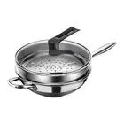 Stainless Steel Wok Pan Stovetop Pot with Lid and Steamer Grid Large Nonstick