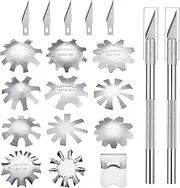 12 Pieces French Nail Trimmer Stainless Steel French Tip Cutters Smile Line Cutter Edge Manicure DIY Plate Module with 2 Handles Cutting Knife and 5 Spare Blade for Acrylic Nail(Silver)