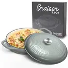 3.6 QT Braiser Enameled Cast Iron Casserole Pan With Cover, Grigio Scuro (Gra...