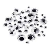Assorted Small Googly Eyes Lashes Self Adhesive Sticker, Black, 38-count