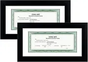 CORE ART 5x10 Business License Frame in Black, Professional Bank Check Frame 3.5x8 with Mat, High Definition Plexiglass, Wall or Tabletop Display(Set of 2)