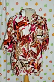 CHICO'S size 2 Fun Flora button front 3/4 sleeve blouse top Spring linen NWT