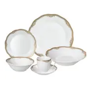 Stylish and Elegant 24 Piece Fine Wavy Edge Porcelain Dinnerware Set - White