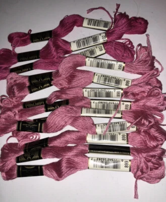 Lot of 12 Skeins Of DMC PINK Embroidery Thread # 899 & 601 & 602