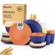 Wheat Straw Dinnerware Sets 40 PCS Dishes Set for 8 Unbreakable Plates Bowls S