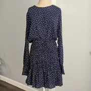 Topshop shirred mini dress in navy polka dot Size: US 12
