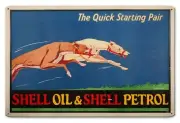 SHELL OIL PETROL RACING DOGS 18" HEAVY DUTY USA MADE METAL GAS ADVERTISING SIGN