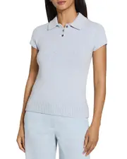 Theory Cap Sleeve Wool-Blend Polo Top