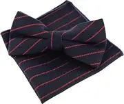 [axy] Mens Bow Tie with Pocket Square Set for Suit Tweed Style Pre-tied Bow Confirmation Adjustable