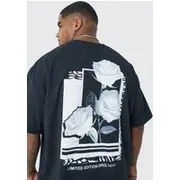 Mens Black Plus Rose Back Print T-shirt