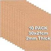 BENECREAT 10 Pcs 11.5 x 8.2 A4 Cork Sheets (2mm Thick) Rectangle Coaster Cork Backing Sheets for Wall Decoration, Party