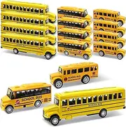 Augacage 12 Pcs School Bus Toy Pull Back School Bus Die Cast Metal Toy Bus with Bright Yellow for Boys Girls Birthday Back to School Gift(3 Styles)