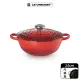 【LE CREUSET】琺瑯鑄鐵典藏媽咪鐵鍋 24CM 櫻桃紅 鋼頭 內鍋黑