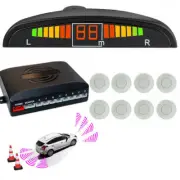 Display LED Car Rear Reverse Parking 8 Sensors White Reversing Buzzer Alarm Kit
