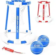 Splash Hoop 360 Floating Pool Basketball Game - Includes Hoop, 2 Balls and Pump - Choose Red or Blue