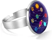 [FVQL] Stainless Steel Ring for Girls, Galaxy Solar System Cartoon