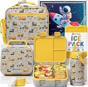 Bento Lunch Box for Kids - Toddler Bento Snack box with 3 Compartments, Stainless Steel Insulated Water Bottle, Lunch Bag, Ice Pack Set, Back to School Birthday Gifts for Ages 3-12 Girls Boys