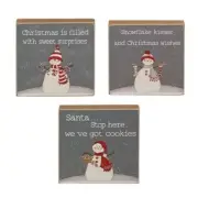 Set of 3 Snowmen Christmas Wishes 4" Small Block Signs