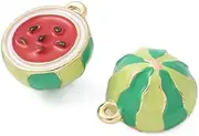 [DanLingJewelry] 10Pcs Half Round Watermelon Enamel Brass Charms Mini Fruit Dangle Pendants for DIY Jewelry Bracelet Earring Crafts Bag Keychian Decor