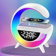 Bluetooth Speaker Lamp with Wireless Charger, RGB Night Light, Alarm Clock, App Control - White