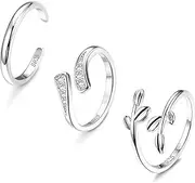 [Adramata] 925 Sterling Silver Toe Rings for Women Adjustable Open Toe Rings Set CZ Inlaid Trendy Tail Rings Summer Foot Jewelry